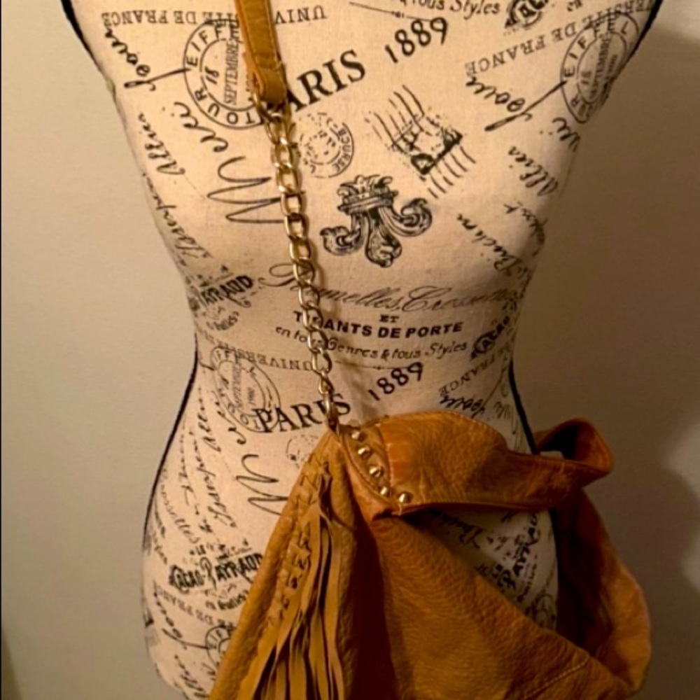 Camel-Colored Vegan Leather Fringe Boho Crossbody/Shoulder Bag. Last Chance!!!